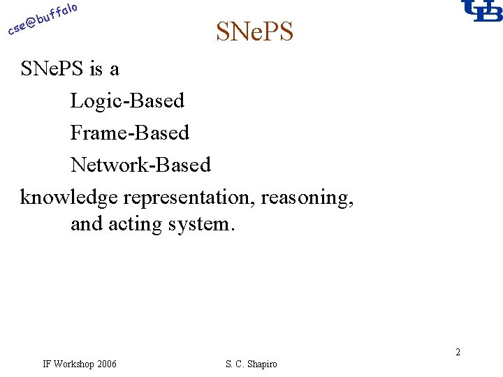 alo f buf @ cse SNe. PS is a Logic-Based Frame-Based Network-Based knowledge representation,