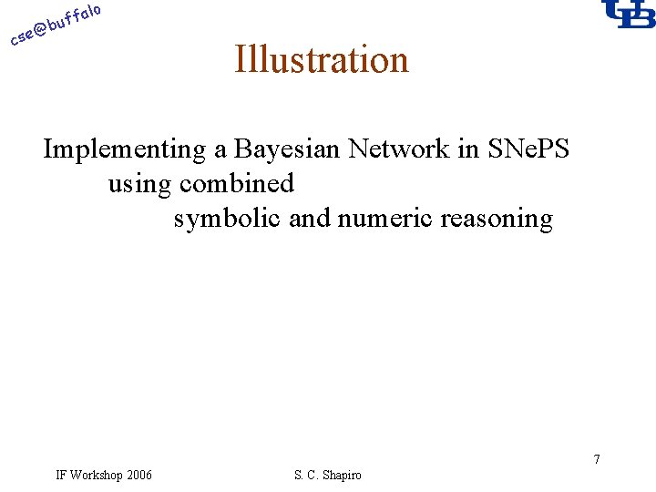 alo f buf @ cse Illustration Implementing a Bayesian Network in SNe. PS using