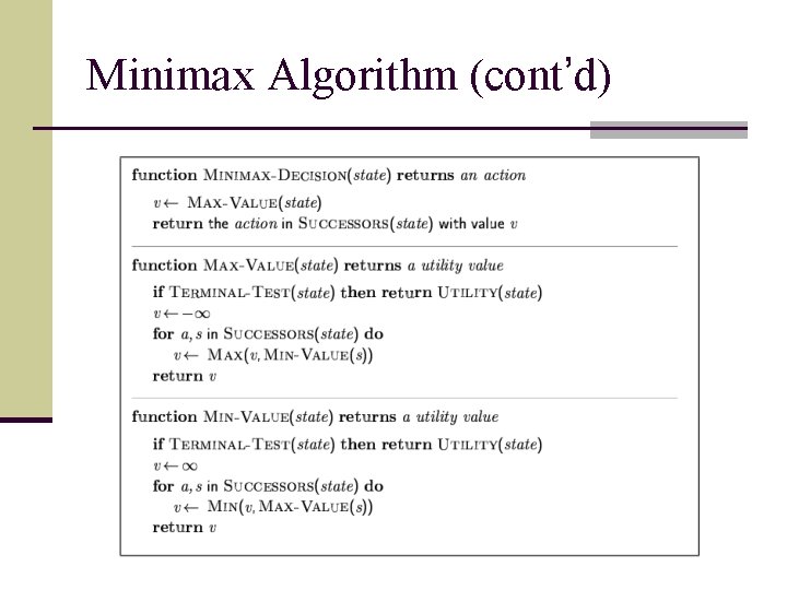 Minimax Algorithm (cont’d) 