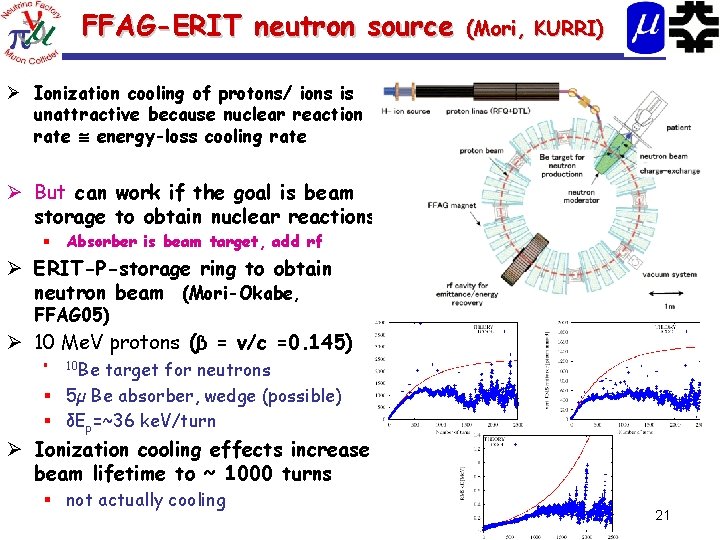 FFAG-ERIT neutron source (Mori, KURRI) Ø Ionization cooling of protons/ ions is unattractive because