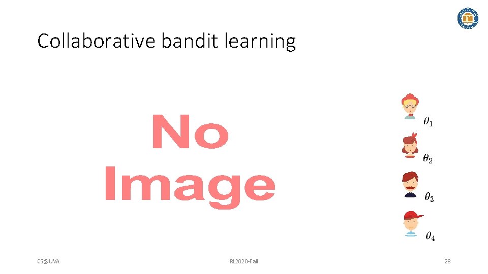Collaborative bandit learning • CS@UVA RL 2020 -Fall 28 
