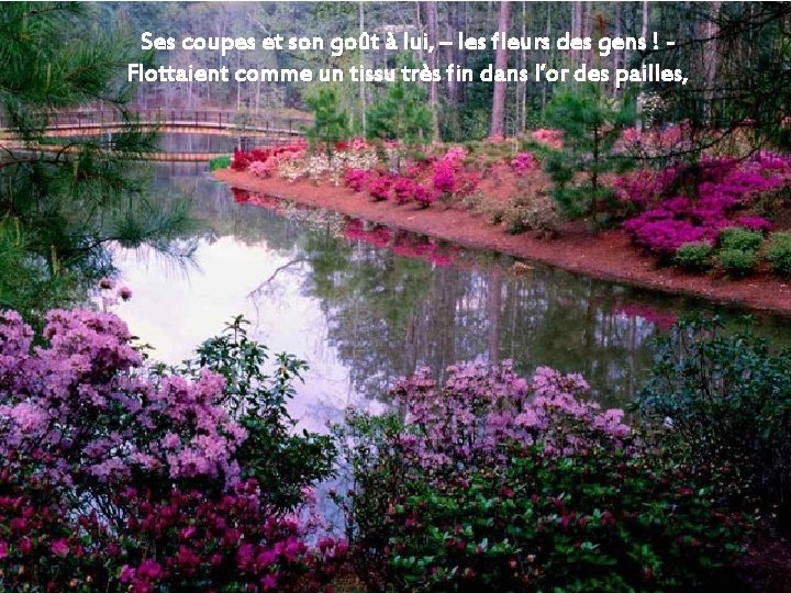 Ses coupes et son goût à lui, – les fleurs des gens ! Flottaient