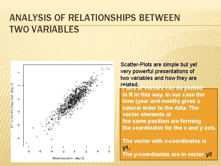 ANALYSIS OF RELATIONSHIPS BETWEEN TWO VARIABLES Scatter-Plots are simple but yet very powerful presentations