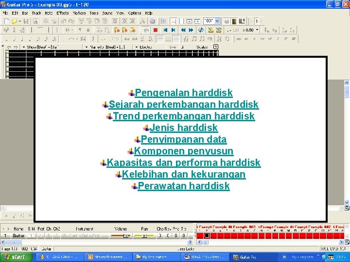 Pengenalan harddisk Sejarah perkembangan harddisk Trend perkembangan harddisk Jenis harddisk Penyimpanan data Komponen penyusun