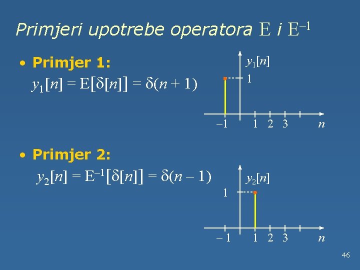 Primjeri upotrebe operatora E i E– 1 • Primjer 1: y 1[n] 1 y