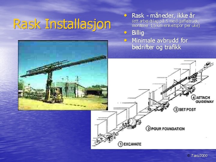 Rask Installasjon • Rask - måneder, ikke år (ett arbeidslag på 5 med gaffeltruck,