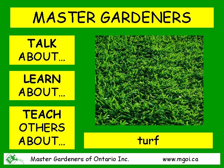 MASTER GARDENERS TALK ABOUT… LEARN ABOUT… TEACH OTHERS ABOUT… Master Gardeners of Ontario Inc.