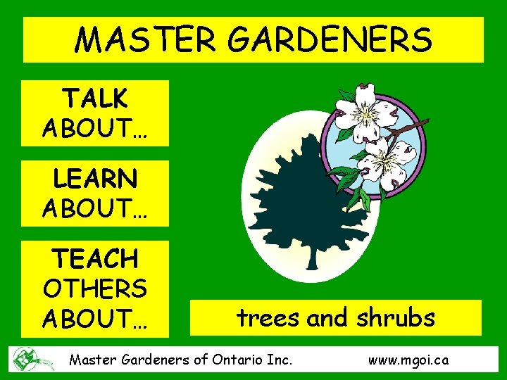MASTER GARDENERS TALK ABOUT… LEARN ABOUT… TEACH OTHERS ABOUT… trees and shrubs Master Gardeners