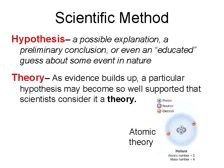 Scientific Method Hypothesis– a possible explanation, a preliminary conclusion, or even an “educated” guess
