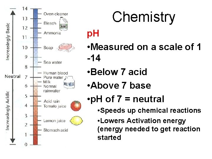 Chemistry p. H • Measured on a scale of 1 -14 • Below 7