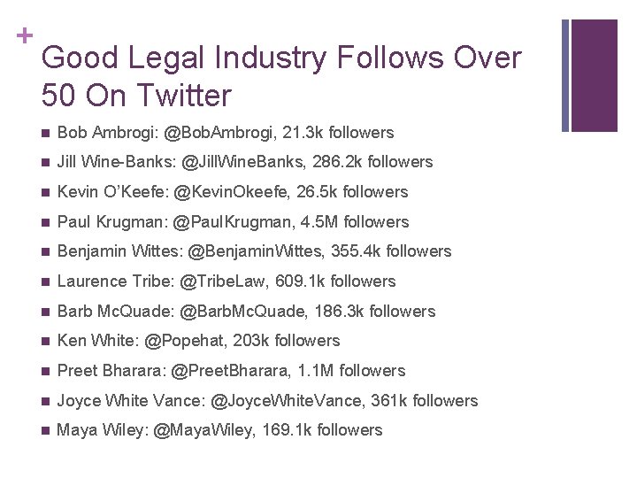 + Good Legal Industry Follows Over 50 On Twitter n Bob Ambrogi: @Bob. Ambrogi, + Good Legal Industry Follows Over 50 On Twitter n Bob Ambrogi: @Bob. Ambrogi,