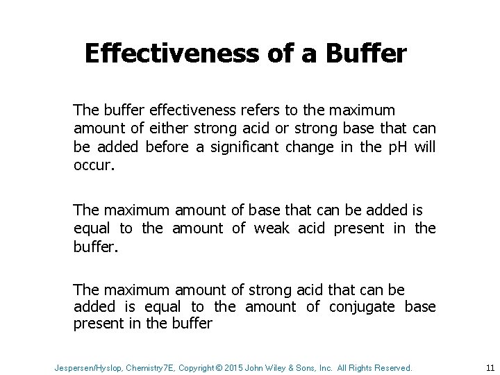 Effectiveness of a Buffer The buffer effectiveness refers to the maximum amount of either