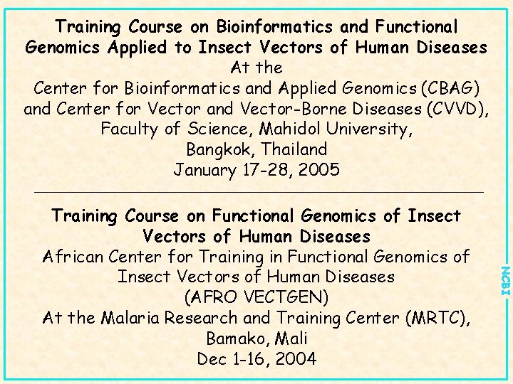 Training Course on Bioinformatics and Functional Genomics Applied to Insect Vectors of Human Diseases
