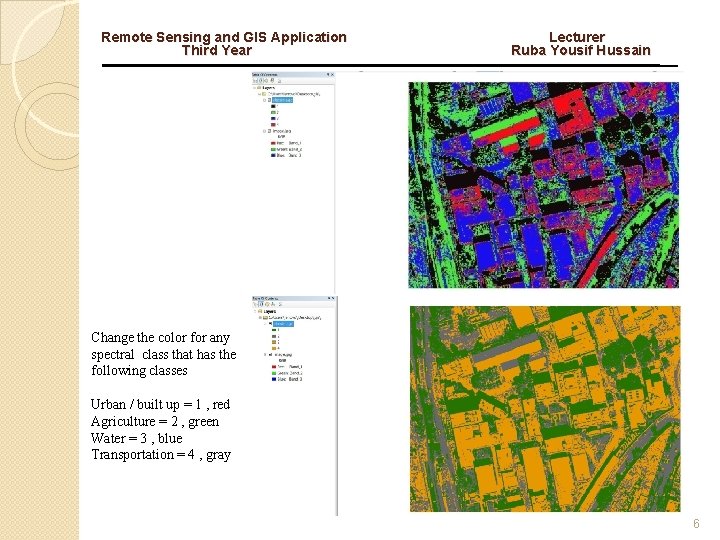 Remote Sensing and GIS Application Third Year Lecturer Ruba Yousif Hussain Change the color