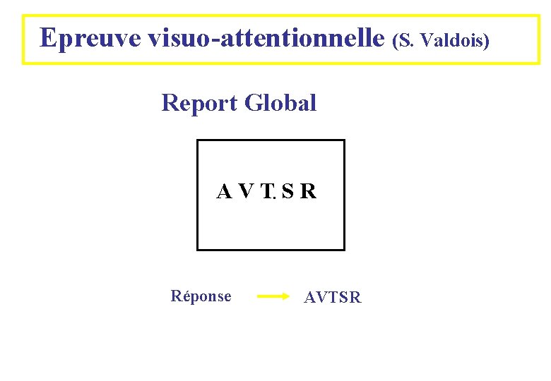 Epreuve visuo-attentionnelle (S. Valdois) Report Global A V T. S R Réponse AVTSR 