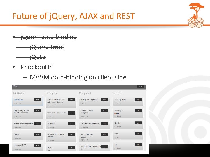 Future of j. Query, AJAX and REST • j. Query data binding – j.