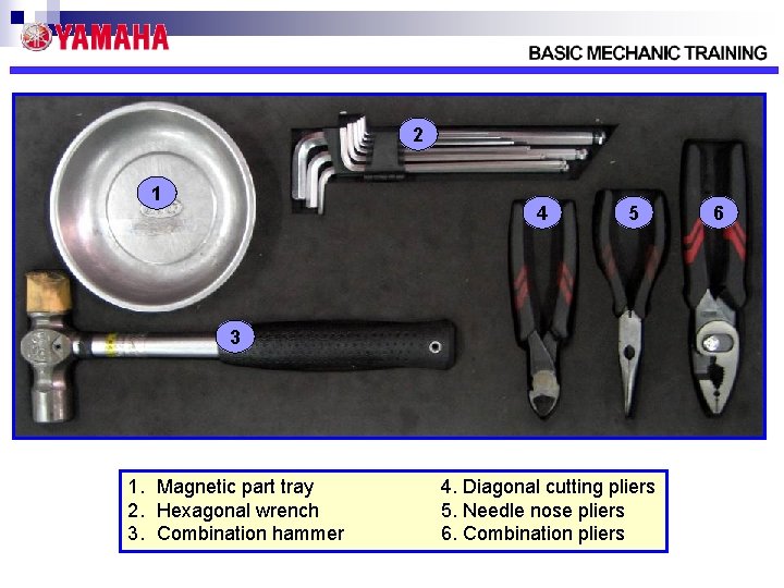 2 1 4 5 3 1. Magnetic part tray 2. Hexagonal wrench 3. Combination