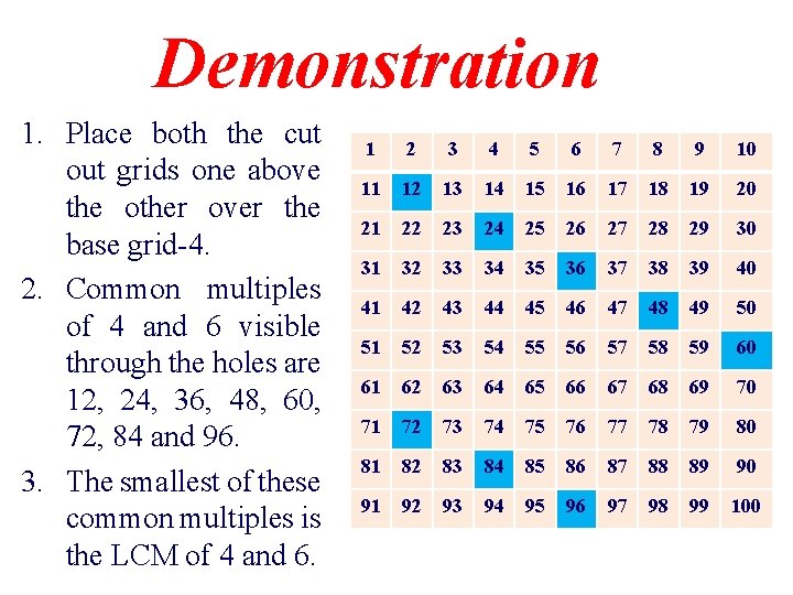 Demonstration 1. Place both the cut out grids one above the other over the