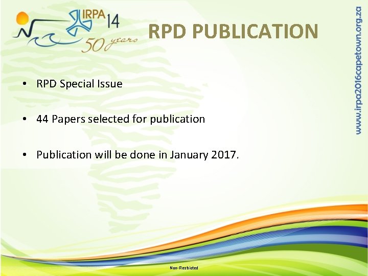 RPD PUBLICATION • RPD Special Issue • 44 Papers selected for publication • Publication