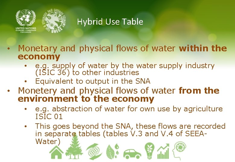 Hybrid Use Table • Monetary and physical flows of water within the economy •