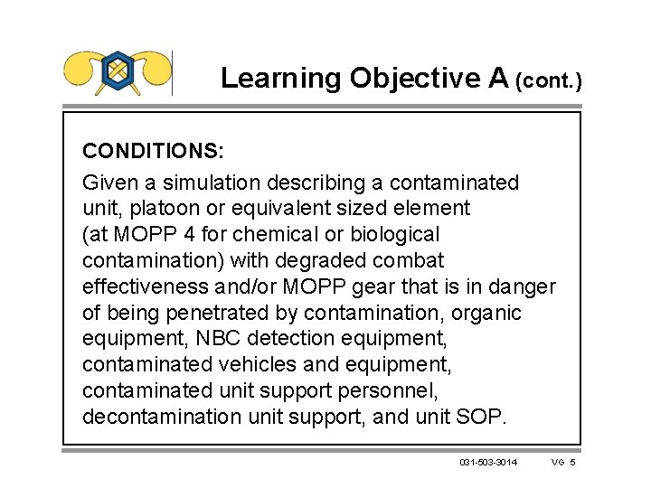 Learning Objective A (cont. ) CONDITIONS: Given a simulation describing a contaminated unit, platoon