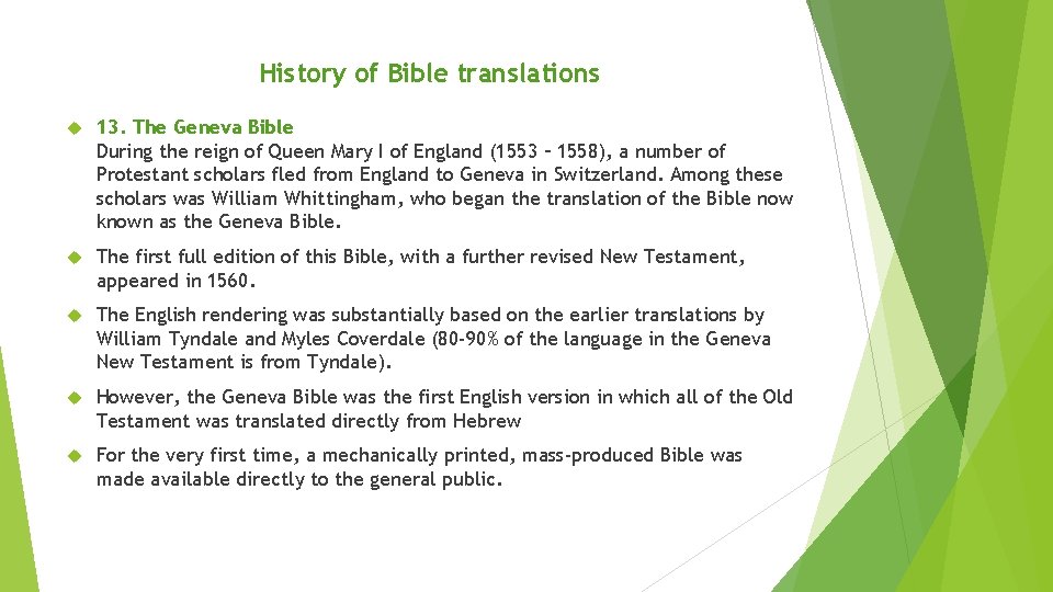 History of Bible translations 13. The Geneva Bible During the reign of Queen Mary
