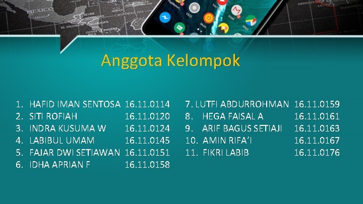 Anggota Kelompok 1. 2. 3. 4. 5. 6. HAFID IMAN SENTOSA SITI ROFIAH INDRA