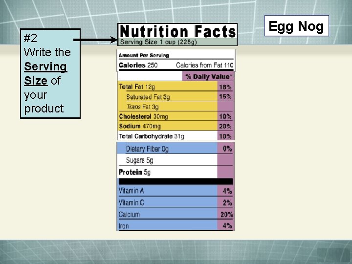 #2 Write the Serving Size of your product Egg Nog 