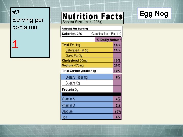 #3 Serving per container 1 Egg Nog 