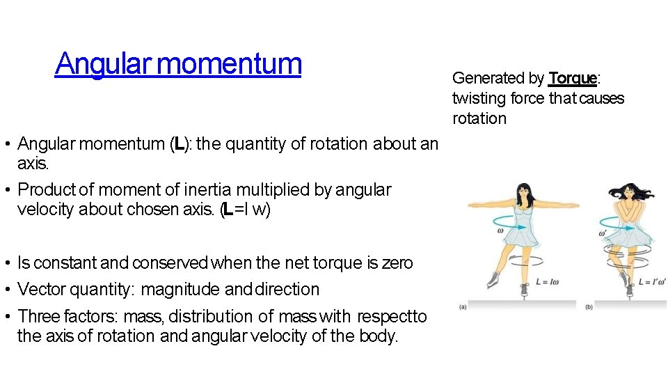 Angular momentum • Angular momentum (L): the quantity of rotation about an axis. • Angular momentum • Angular momentum (L): the quantity of rotation about an axis. •