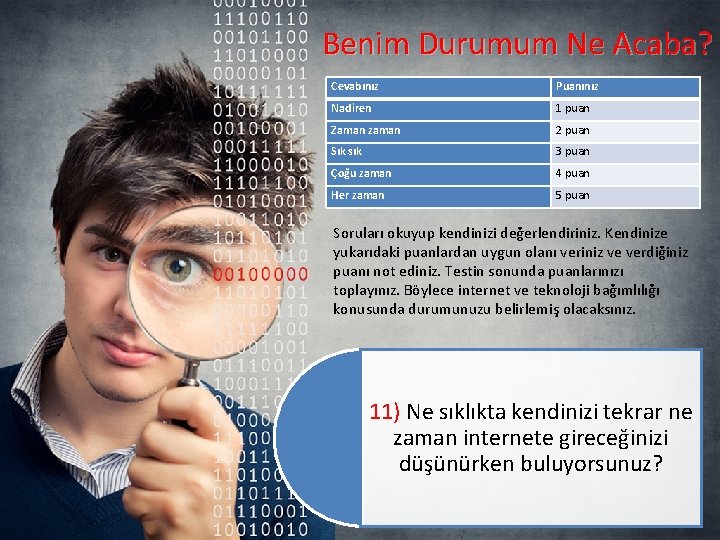 Benim Durumum Ne Acaba? Cevabınız Puanınız Nadiren 1 puan Zaman zaman 2 puan Sık