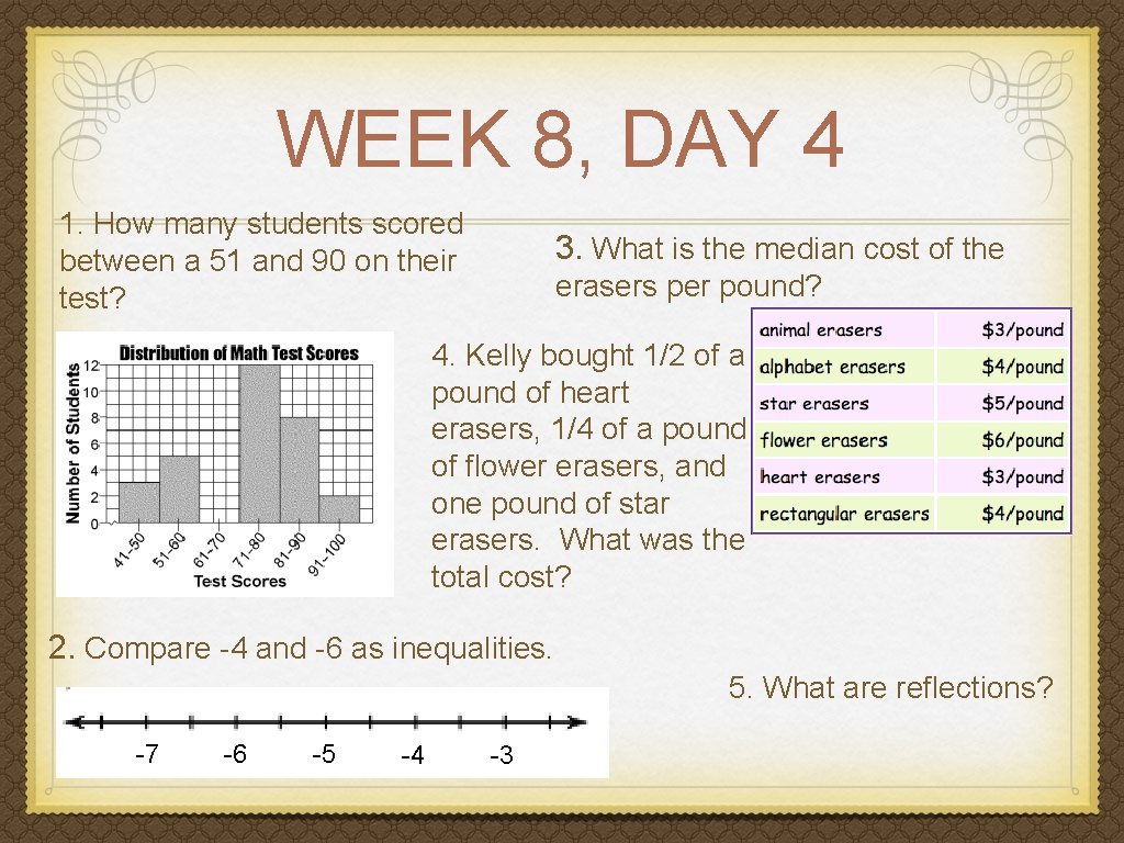 WEEK 8, DAY 4 1. How many students scored between a 51 and 90