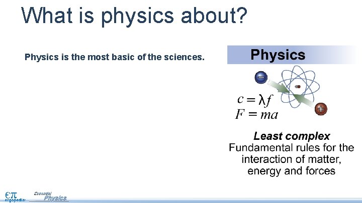 What is physics about? Physics is the most basic of the sciences. 