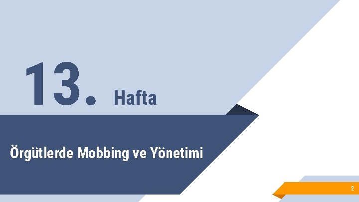 13. Hafta Örgütlerde Mobbing ve Yönetimi 2 