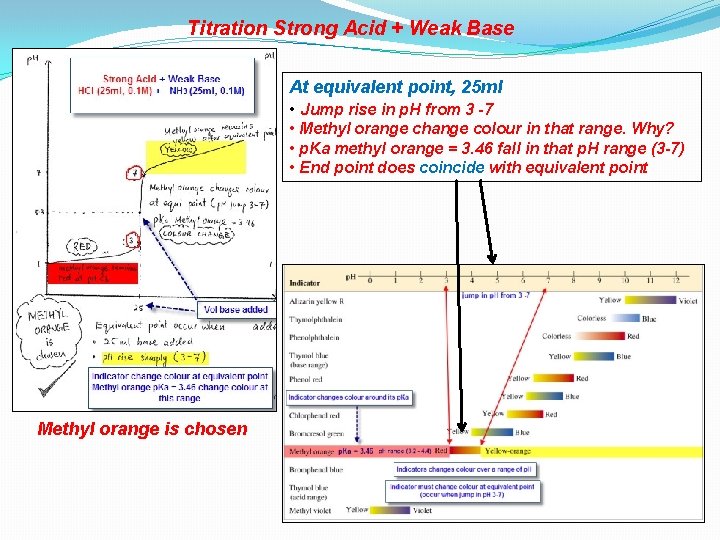 Titration Strong Acid + Weak Base At equivalent point, 25 ml • Jump rise