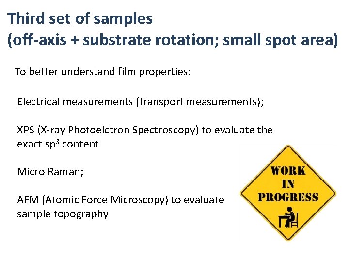 Third set of samples (off-axis + substrate rotation; small spot area) To better understand