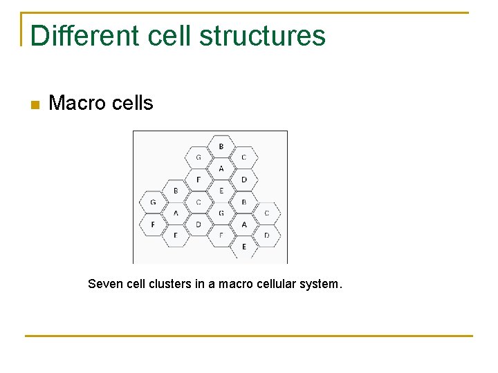 Different cell structures n Macro cells Seven cell clusters in a macro cellular system.