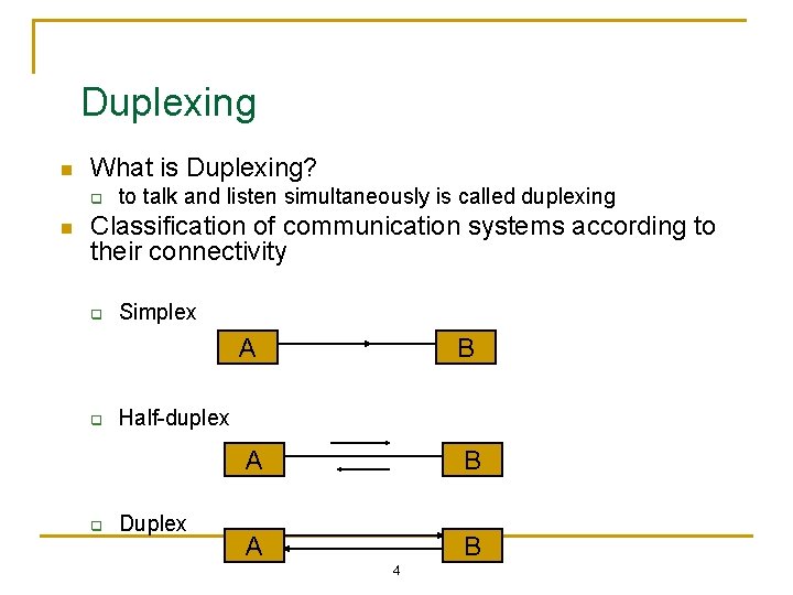 Duplexing n What is Duplexing? q n to talk and listen simultaneously is called