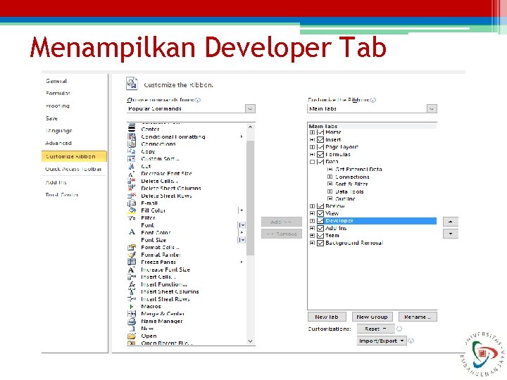 Menampilkan Developer Tab 