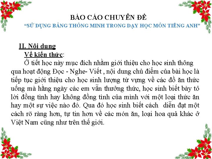 BÁO CHUYÊN ĐỀ “SỬ DỤNG BẢNG THÔNG MINH TRONG DẠY HỌC MÔN TIẾNG ANH”