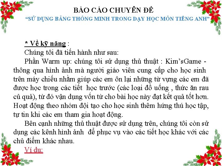 BÁO CHUYÊN ĐỀ “SỬ DỤNG BẢNG THÔNG MINH TRONG DẠY HỌC MÔN TIẾNG ANH”