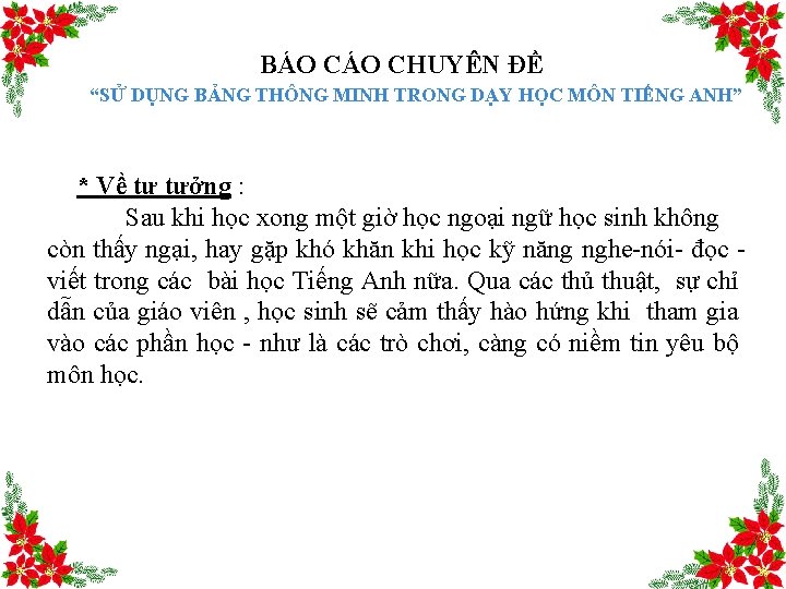 BÁO CHUYÊN ĐỀ “SỬ DỤNG BẢNG THÔNG MINH TRONG DẠY HỌC MÔN TIẾNG ANH”