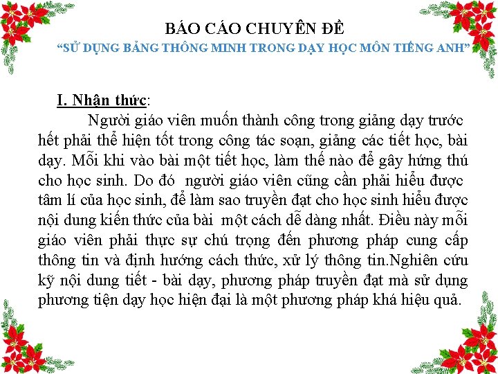 BÁO CHUYÊN ĐỀ “SỬ DỤNG BẢNG THÔNG MINH TRONG DẠY HỌC MÔN TIẾNG ANH”