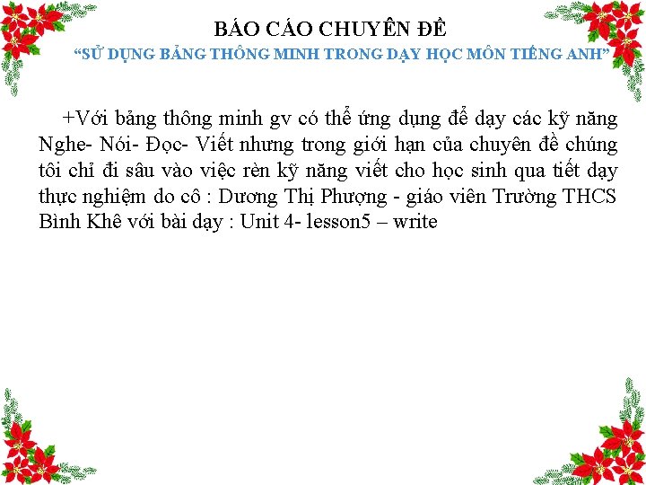 BÁO CHUYÊN ĐỀ “SỬ DỤNG BẢNG THÔNG MINH TRONG DẠY HỌC MÔN TIẾNG ANH”