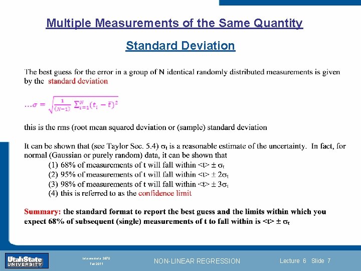 Multiple Measurements of the Same Quantity Standard Deviation Introduction Section 0 Lecture 1 Slide