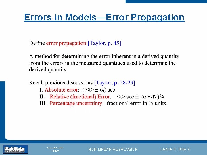 Errors in Models—Error Propagation Introduction Section 0 Lecture 1 Slide 9 INTRODUCTION TO Modern