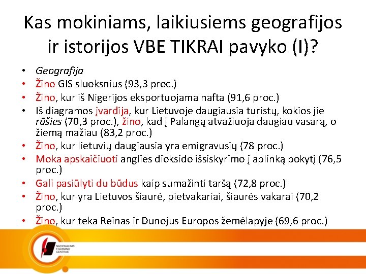 Kas mokiniams, laikiusiems geografijos ir istorijos VBE TIKRAI pavyko (I)? • • • Geografija