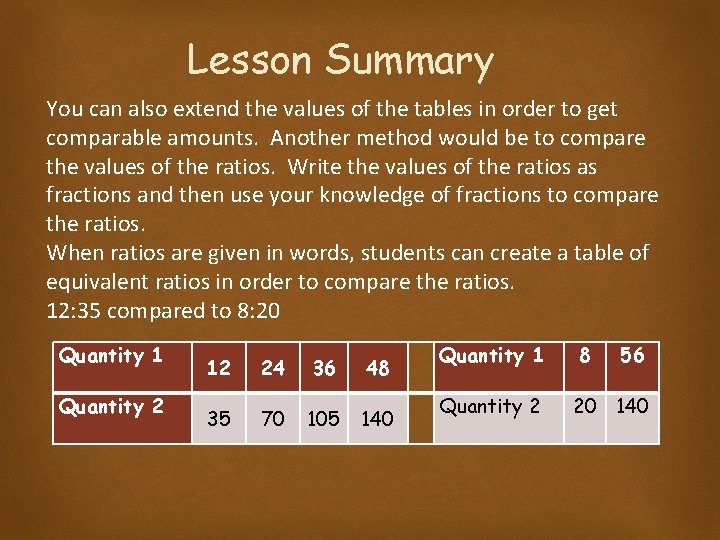 Lesson Summary You can also extend the values of the tables in order to Lesson Summary You can also extend the values of the tables in order to