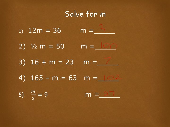 Solve for m Solve for m