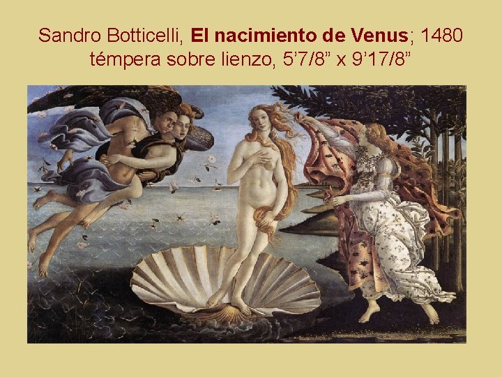 Sandro Botticelli, El nacimiento de Venus; 1480 témpera sobre lienzo, 5’ 7/8” x 9’